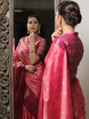Banarasee Handwoven Soft Semi Silk Saree With Contrast Border Design-Peach