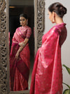 Banarasee Handwoven Soft Semi Silk Saree With Contrast Border Design-Peach
