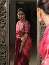 Banarasee Handwoven Soft Semi Silk Saree With Contrast Border Design-Peach