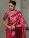 Banarasee Handwoven Soft Semi Silk Saree With Contrast Border Design-Peach