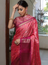 Banarasee Handwoven Soft Semi Silk Saree With Contrast Border Design-Peach