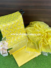 Banarasee Handwoven Salwar Kameez Cotton Silk Resham & Zari Jaal Woven Fabric-Yellow
