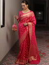 Banarasee Cotton Silk Zari Border & Buta Saree-Pink