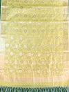 Banarasee Handwoven Salwar Kameez Cotton Silk Resham & Zari Jaal Woven Fabric-Yellow
