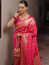 Banarasee Cotton Silk Zari Border & Buta Saree-Pink