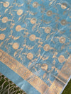 Banarasee Handwoven Salwar Kameez Cotton Silk Resham & Zari Jaal Woven Fabric-Blue