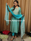 Banarasee Chanderi Kurta Pants With Chiffon Dupatta Suit Set-Blue