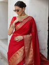 Banarasee Organza Mix Saree With Zari Border-Red