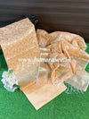 Banarasee Handwoven Salwar Kameez Cotton Silk Resham & Zari Jaal Woven Fabric-Peach