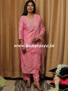 Banarasee Chanderi Kurta Pants With Organza Dupatta Suit Set-Pink