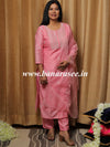 Banarasee Chanderi Kurta Pants With Organza Dupatta Suit Set-Pink