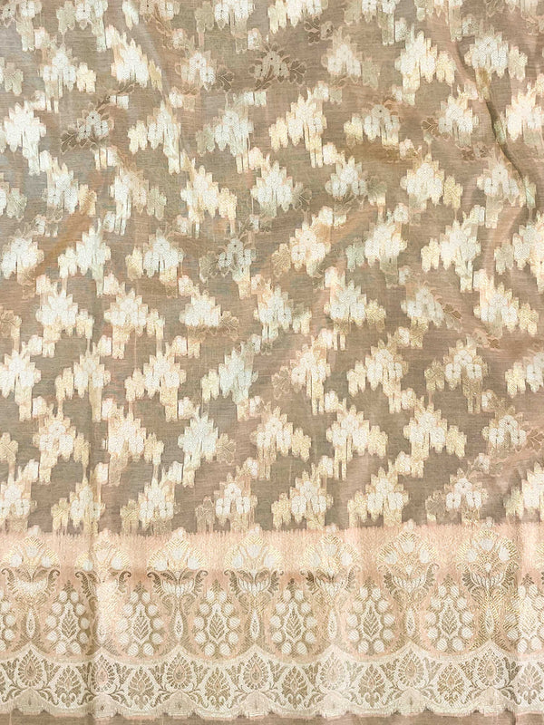Banarasee Handwoven Salwar Kameez Cotton Silk Resham & Zari Jaal Woven Fabric-Peach