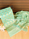 Banarasee Handwoven Salwar Kameez Cotton Silk Resham & Zari Buta Woven Fabric-Green