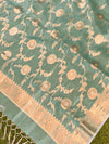 Banarasee Handwoven Salwar Kameez Cotton Silk Resham & Zari Buta Woven Fabric-Green