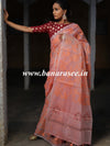 Banarasee Handwoven Organza Silk Embroidered Saree With Contrast Silk Cotton Blouse-Peach & Maroon
