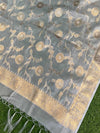 Banarasee Handwoven Salwar Kameez Cotton Silk Resham & Zari Buta Woven Fabric-White