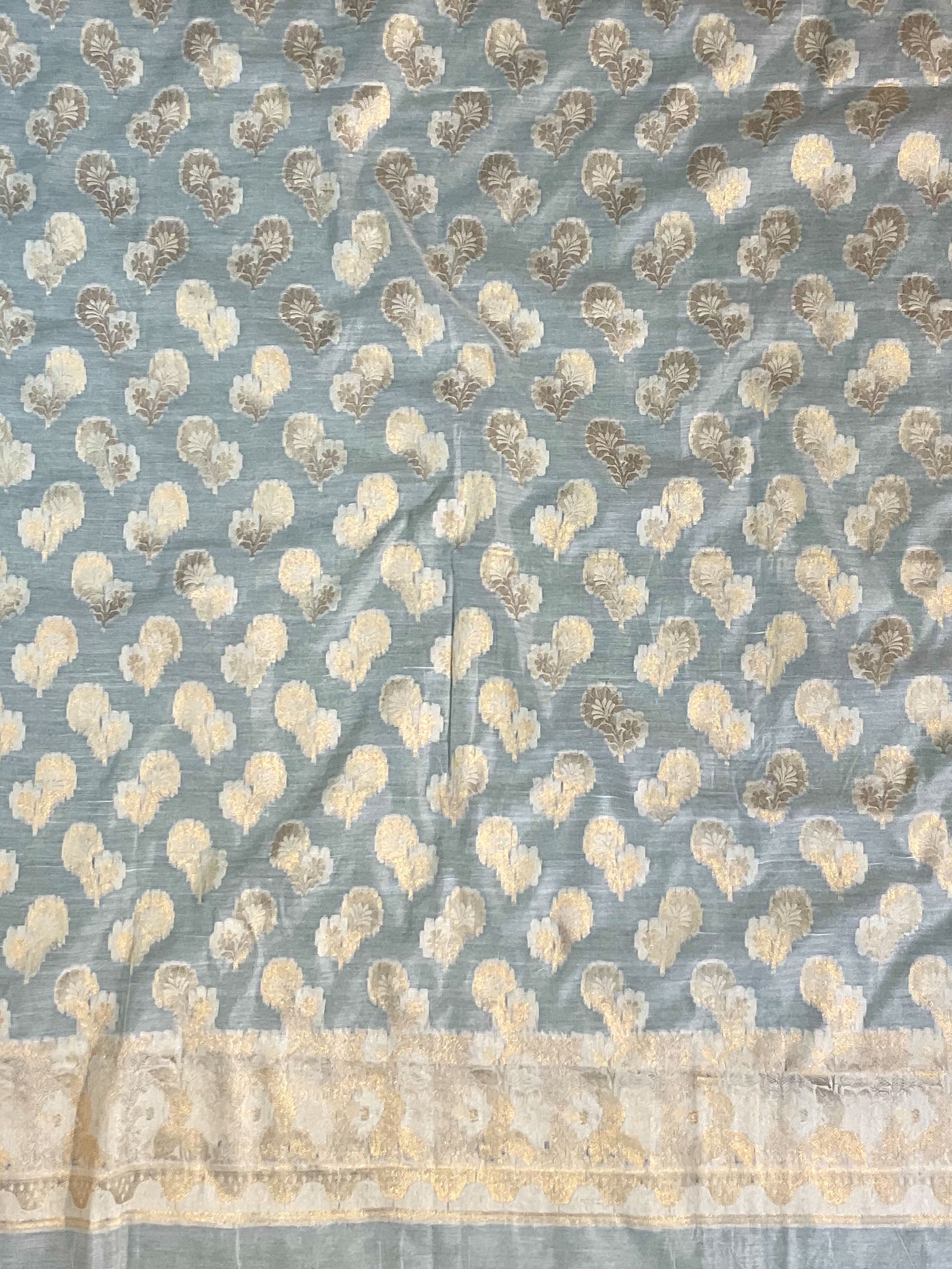 Banarasee Handwoven Salwar Kameez Cotton Silk Resham & Zari Buta Woven Fabric-White