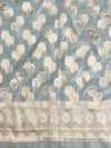 Banarasee Handwoven Salwar Kameez Cotton Silk Resham & Zari Buta Woven Fabric-White