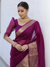 Banarasee Organza Mix Saree With Zari Border-Violet