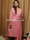 Banarasee Cotton Kurta Pants With Chiffon Dupatta Suit Set-Pink