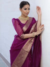 Banarasee Organza Mix Saree With Zari Border-Violet