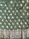 Banarasee Handwoven Salwar Kameez Cotton Silk Resham & Zari Buta Woven Fabric-Olive Green