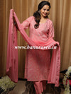 Banarasee Cotton Kurta Pants With Chiffon Dupatta Suit Set-Pink