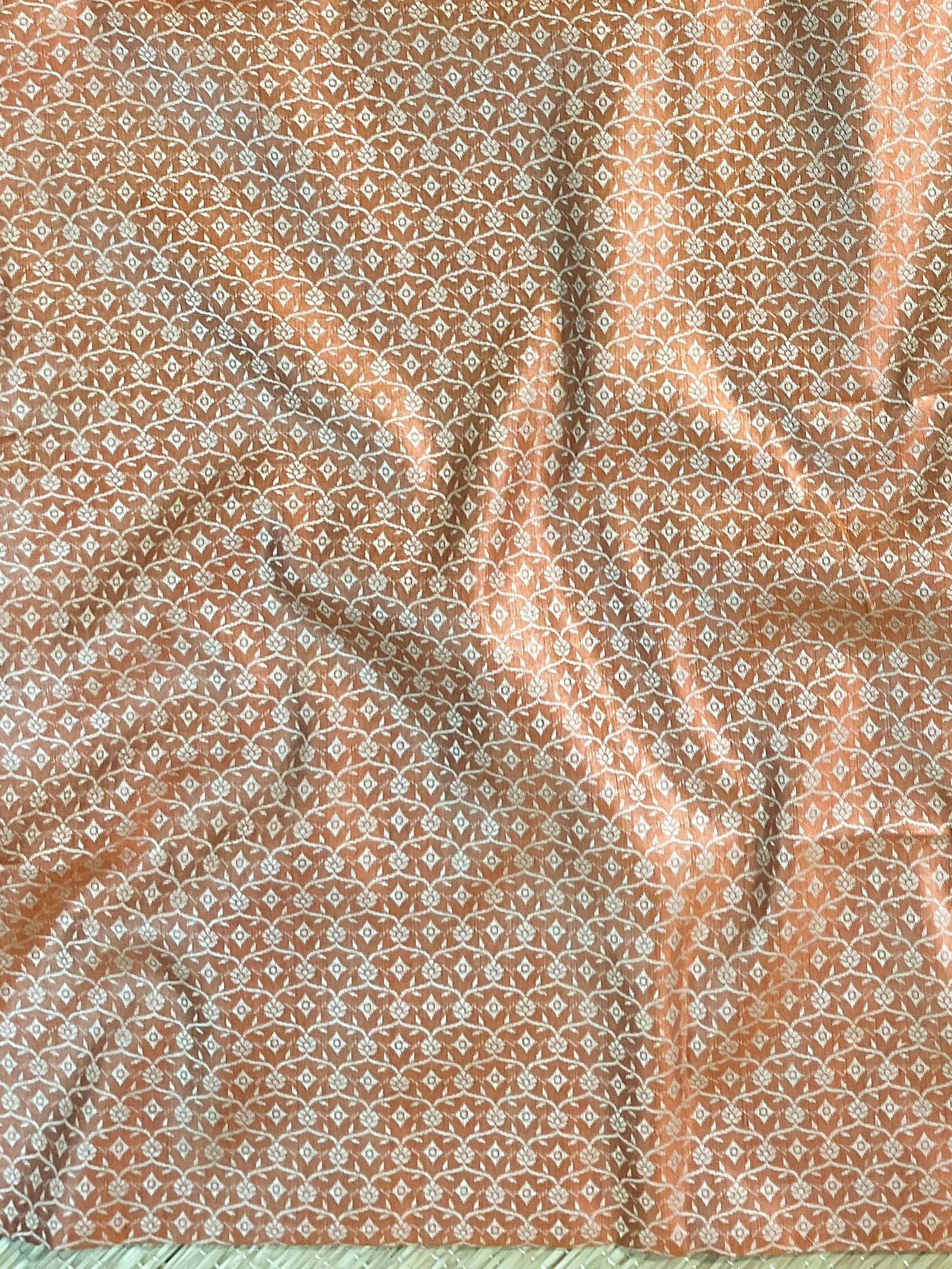 Banarasee Handwoven Salwar Kameez Cotton Silk Resham & Zari Buta Woven Fabric-Orange