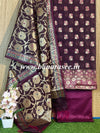 Banarasee Salwar Kameez Cotton Silk Resham & Zari Buti Woven Fabric-Wine