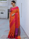 Banarasee Soft Semi Silk Saree With Contrast Border-Orange