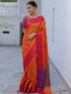 Banarasee Soft Semi Silk Saree With Contrast Border-Orange