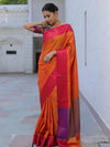 Banarasee Soft Semi Silk Saree With Contrast Border-Orange