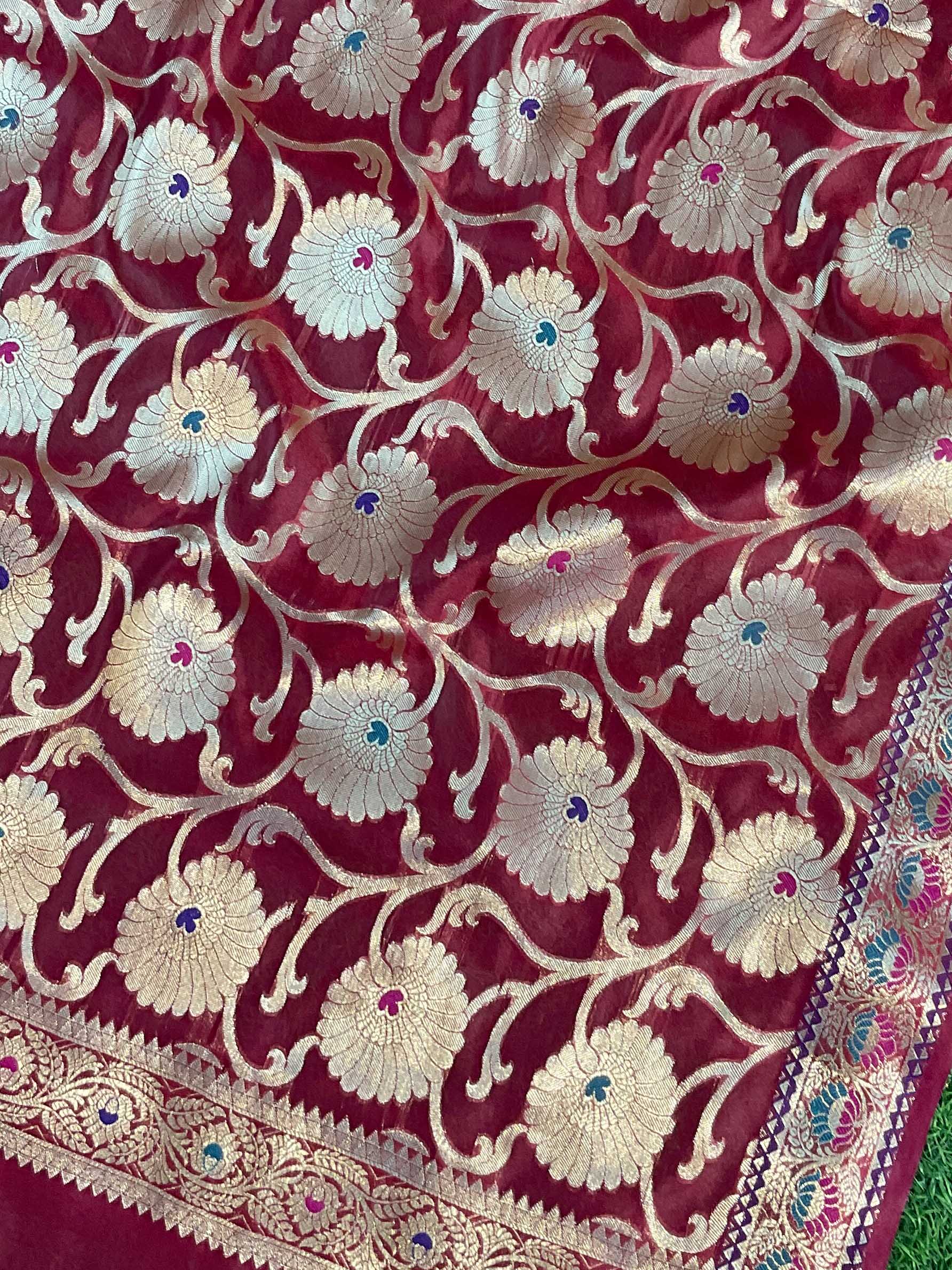 Banarasee Salwar Kameez Cotton Silk Resham & Zari Buti Woven Fabric-Red (Pink Tone)