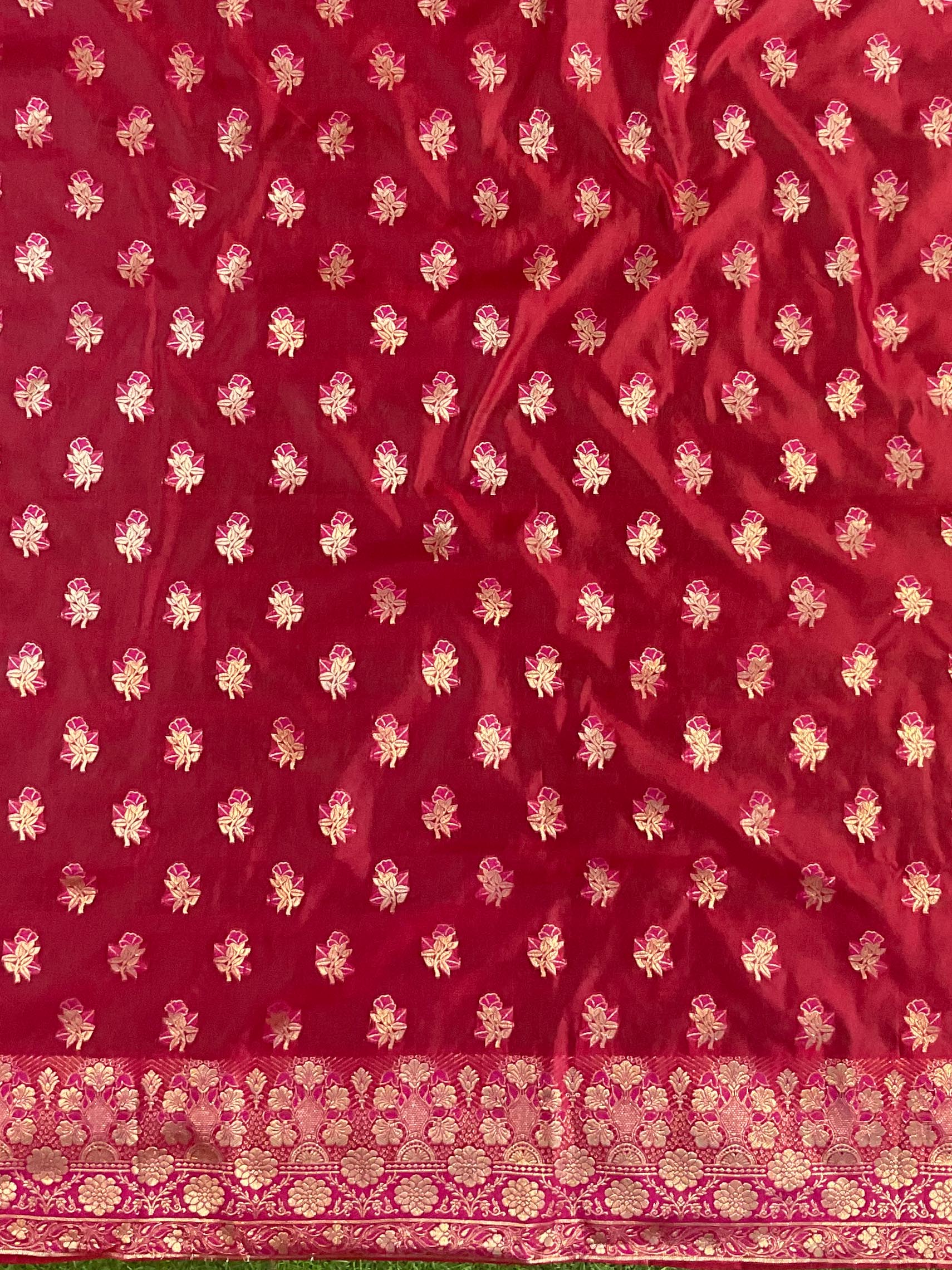 Banarasee Salwar Kameez Cotton Silk Resham & Zari Buti Woven Fabric-Red (Pink Tone)
