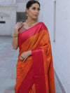 Banarasee Soft Semi Silk Saree With Contrast Border-Orange