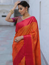 Banarasee Soft Semi Silk Saree With Contrast Border-Orange