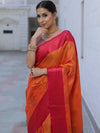 Banarasee Soft Semi Silk Saree With Contrast Border-Orange