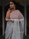 Banarasee Handwoven Organza Silk Embroidered Saree With Contrast Silk Cotton Blouse-Grey & Peach