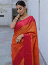 Banarasee Soft Semi Silk Saree With Contrast Border-Orange