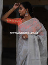 Banarasee Handwoven Organza Silk Embroidered Saree With Contrast Silk Cotton Blouse-Grey & Peach
