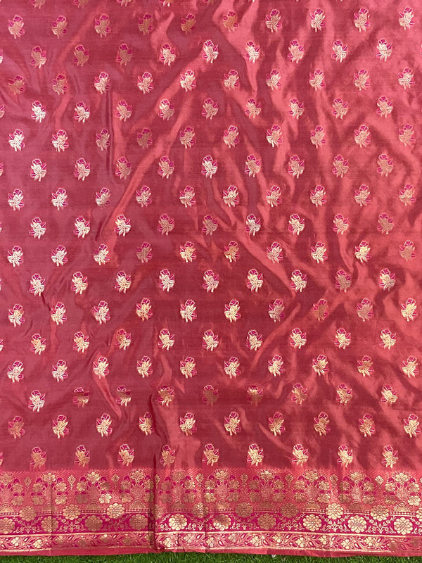 Banarasee Salwar Kameez Cotton Silk Resham & Zari Buti Woven Fabric-Pink