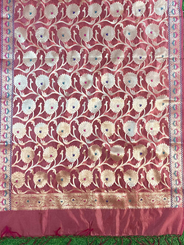 Banarasee Salwar Kameez Cotton Silk Resham & Zari Buti Woven Fabric-Pink