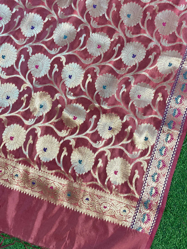 Banarasee Salwar Kameez Cotton Silk Resham & Zari Buti Woven Fabric-Pink