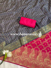 Banarasee Handwoven Semi-Silk Salwar Kameez Fabric With Zari Weaving Design-Carrot Red & Grey