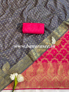 Banarasee Handwoven Semi-Silk Salwar Kameez Fabric With Zari Weaving Design-Carrot Red & Grey