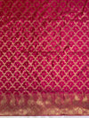 Banarasee Handwoven Semi-Silk Salwar Kameez Fabric With Zari Weaving Design-Carrot Red & Grey