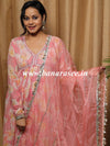 Banarasee Anarkali Floral Print Cotton Kurta With Organza Dupatta-Pink