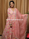 Banarasee Anarkali Floral Print Cotton Kurta With Organza Dupatta-Pink