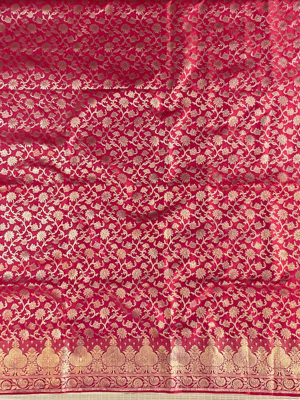 Banarasee Salwar Kameez Glossy Silk Zari Woven Fabric-Red