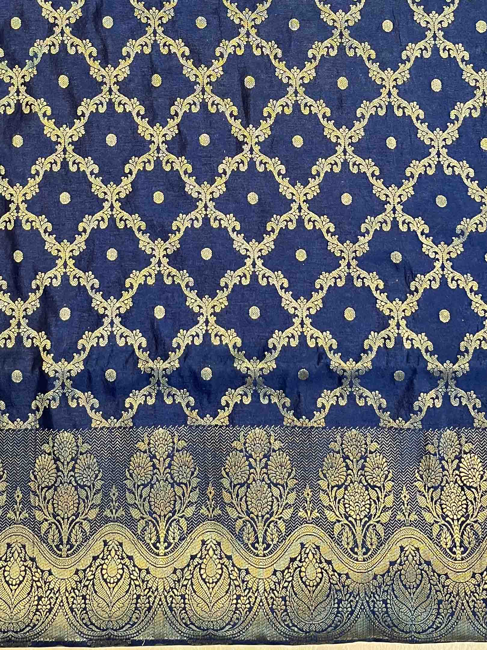 Banarasee Handwoven Semi-Silk Salwar Kameez Fabric With Zari Weaving Design-Red & Blue